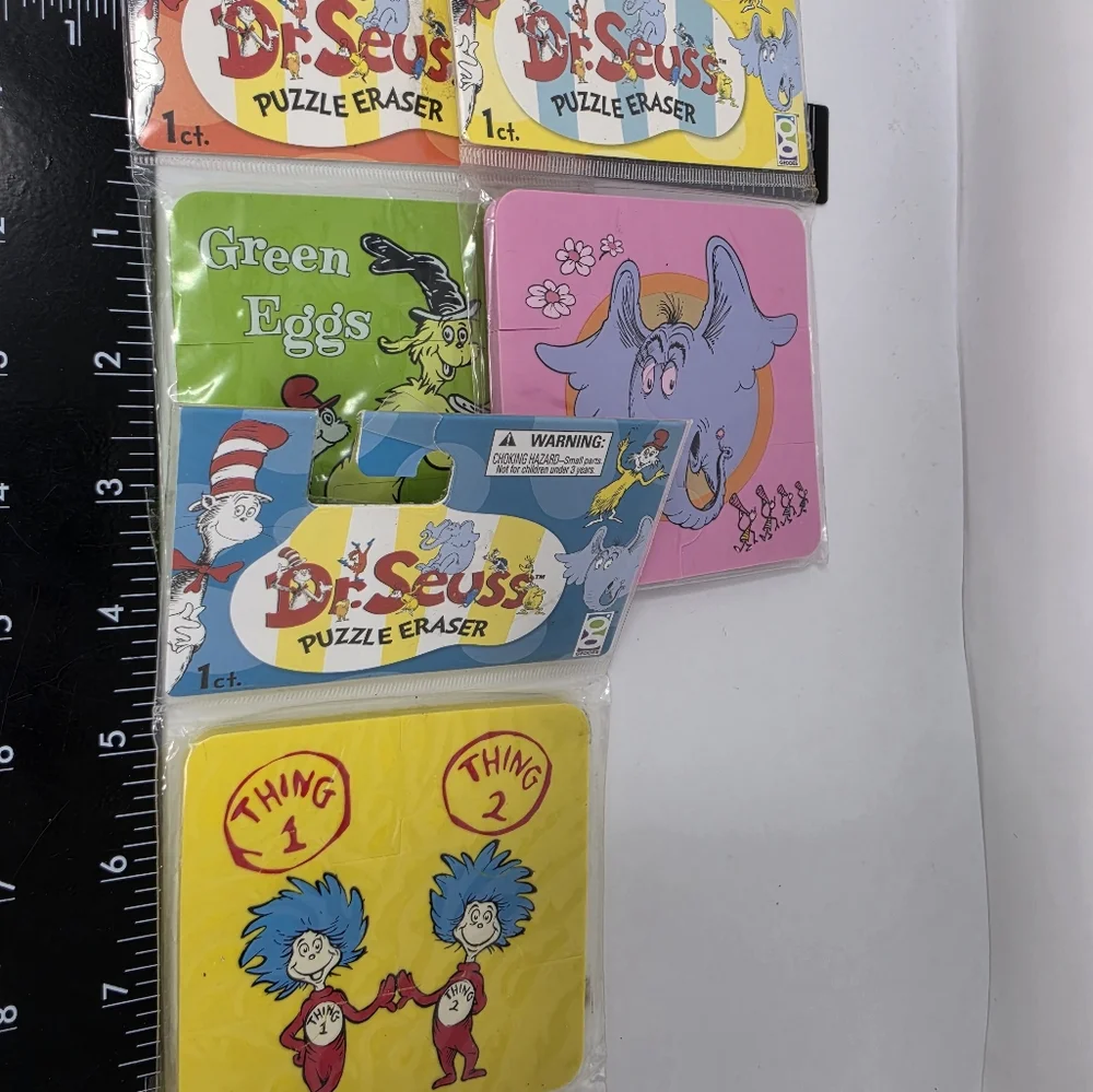 Dr Suess Puzzle Erasers Thing 1 & 2 Horton Hears a Who Green Eggs and Ham Lot 3